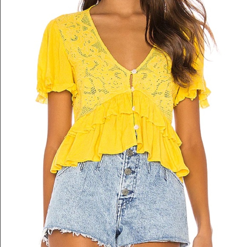 Cleobella Dawn Blouse in bright yellow size S NWOT